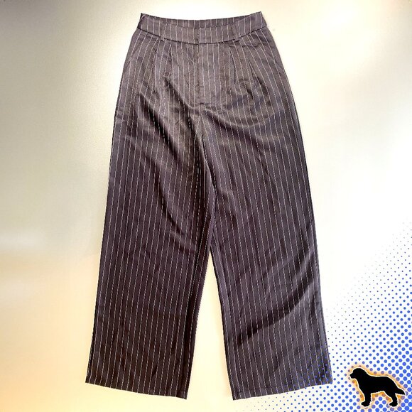 Shein Size 4 Black Wide Leg Black Pin Stripe Dress Pants High Rise - Picture 1 of 6